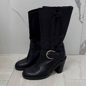 DONALD J PLINER Black Italian Leather Women's Heeled Boots